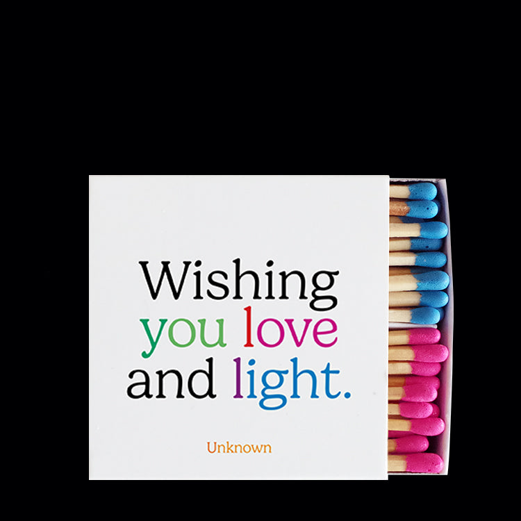 "wishing you love and light." matchbox