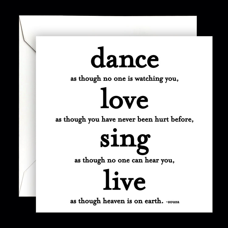 "dance, love, sing" card