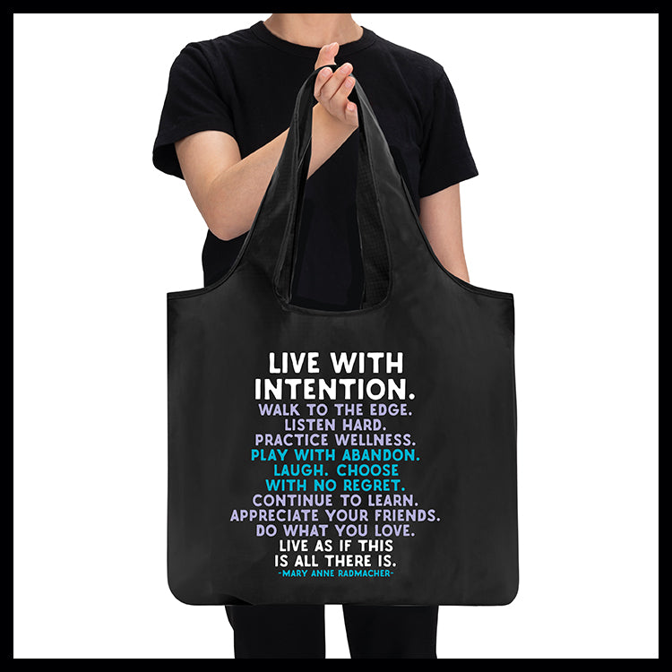 "live with intention" reusable bag
