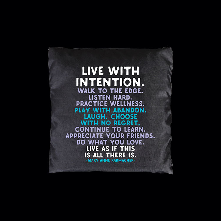 "live with intention" reusable bag