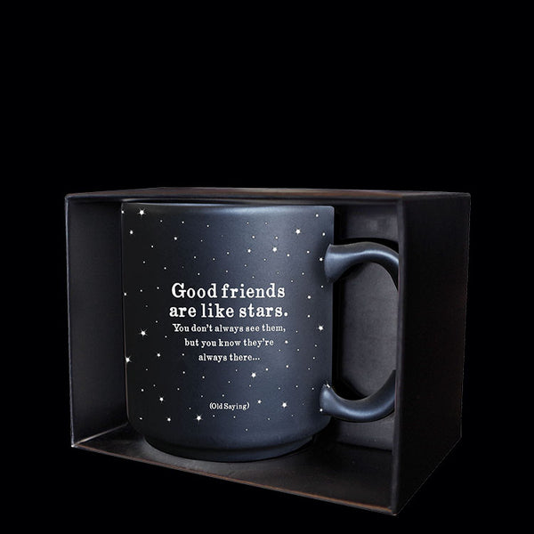 NIB Good Friends are Like Stars Mug + Lid + Spoon in Gift Box