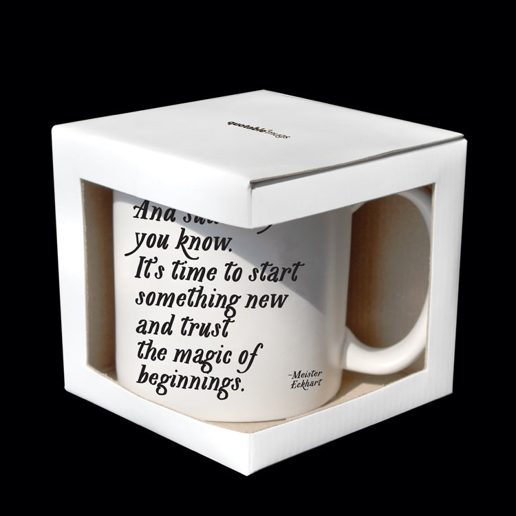 "trust the magic of beginnings" mug