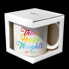 "think happy thoughts" mug