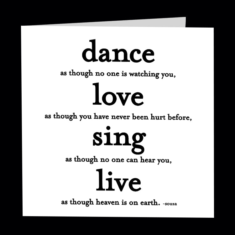 "dance, love, sing" card