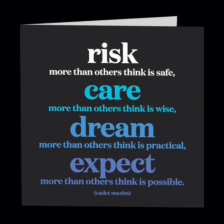 "risk more" card