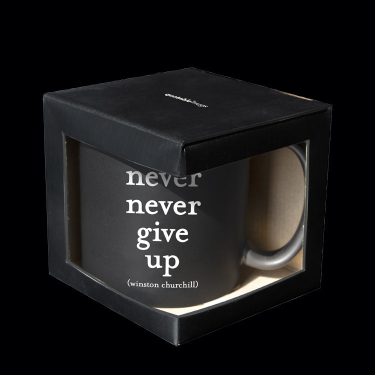 "never give up" mug